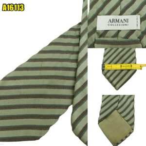 Armani Collezioni Tie Silk Green Brown Stripe Italy (US Import Tax Included) มุมที่ 1