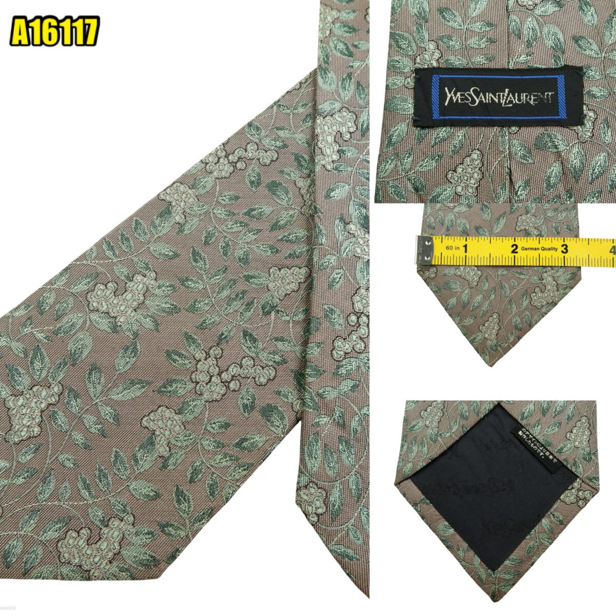 Yves Saint Laurent Tie Silk Gray Floral Pattern Japan (US Import Tax Included) | mesabb clothing Yves Saint Laurent Tie Silk Gray Floral Pattern Japan (US Import Tax Included) มุมที่ 1