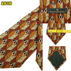 Ermenegildo Zegna Tie Silk Brown Geometric Italy (US Import Tax Included) มุมที่ 1