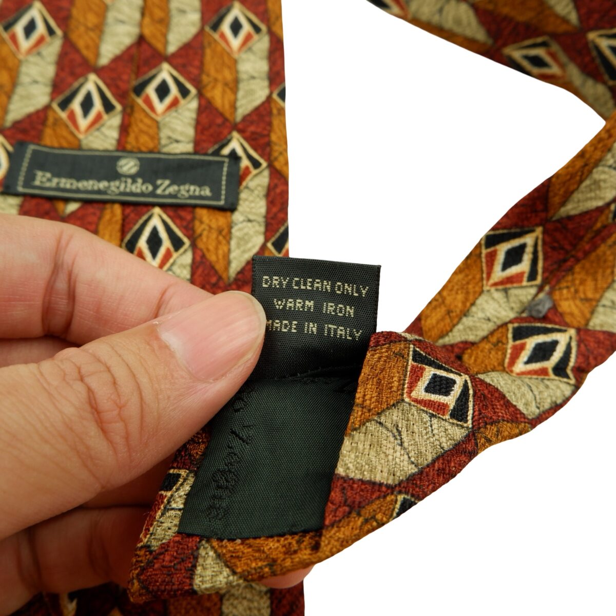 a16119 11 Ermenegildo Zegna Tie Silk Brown Geometric Italy (US Import Tax Included) มุมที่ 11
