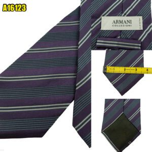 Armani Collezioni Tie Silk Purple Stripe Italy (US Import Tax Included) มุมที่ 1