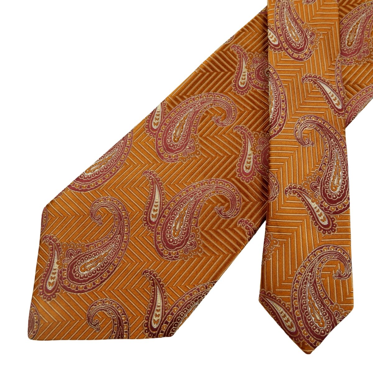 a16125 2 Ermenegildo Zegna Tie Silk Brown Paisley Pattern Italy (US Import Tax Included) มุมที่ 2