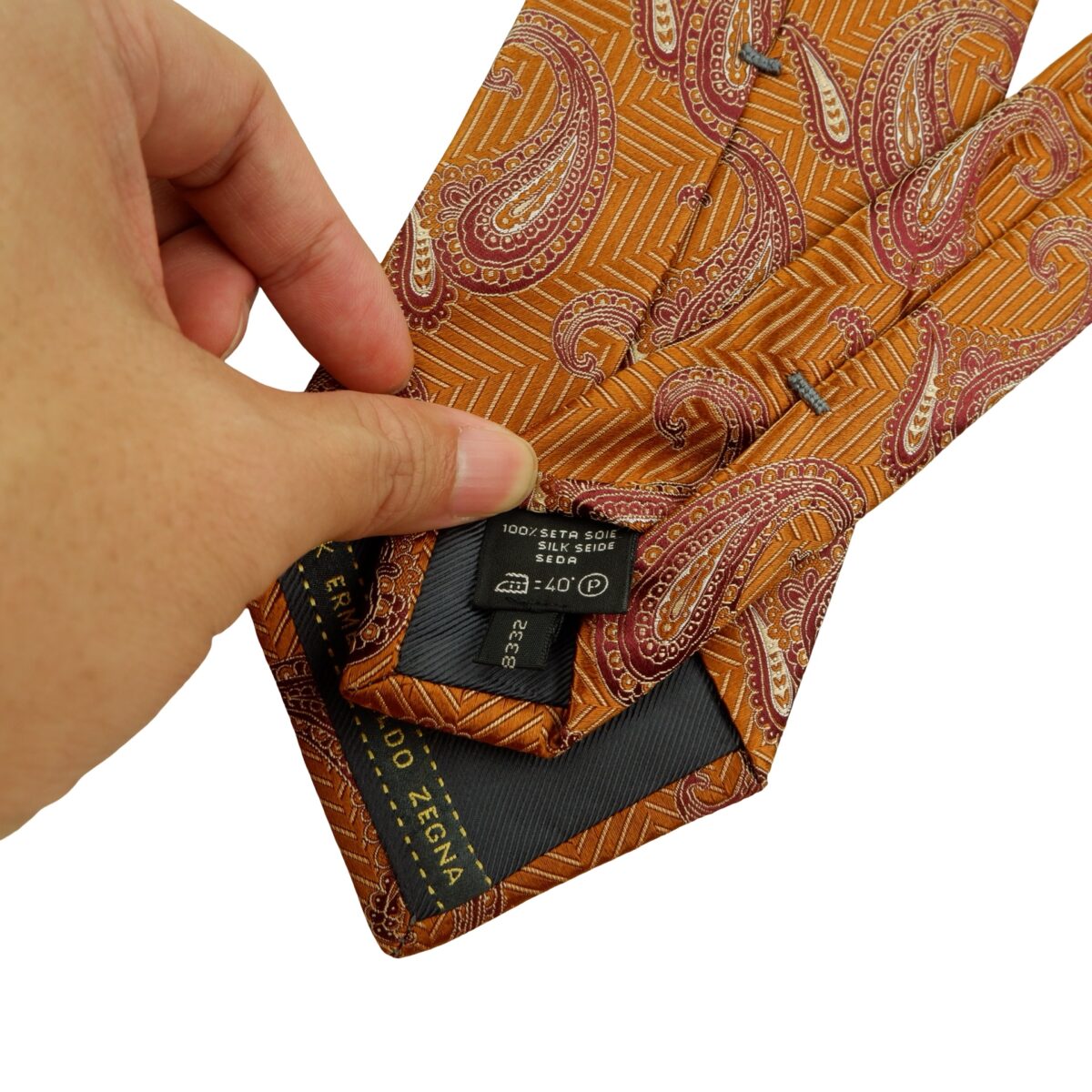 a16125 9 Ermenegildo Zegna Tie Silk Brown Paisley Pattern Italy (US Import Tax Included) มุมที่ 9