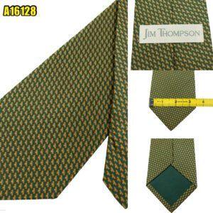 Jim Thompson Tie Silk Green Beige Geometric Thailand (US Import Tax Included) มุมที่ 1