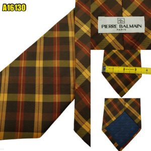 Pierre Balmain Tie Silk Brown Check Italy (US Import Tax Included) มุมที่ 1