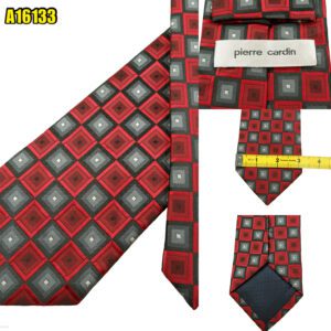 Pierre Cardin Tie PE Red Gray Geometric China (US Import Tax Included) มุมที่ 1