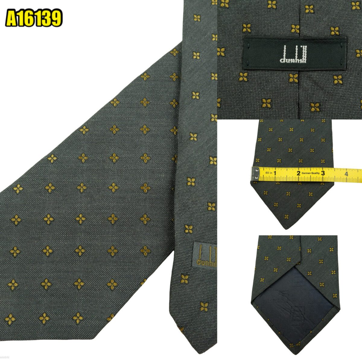 Dunhill Tie Silk Wool Black Dark Gray Geometric England (US Import Tax Included) | mesabb clothing Dunhill Tie Silk Wool Black Dark Gray Geometric England (US Import Tax Included) มุมที่ 1
