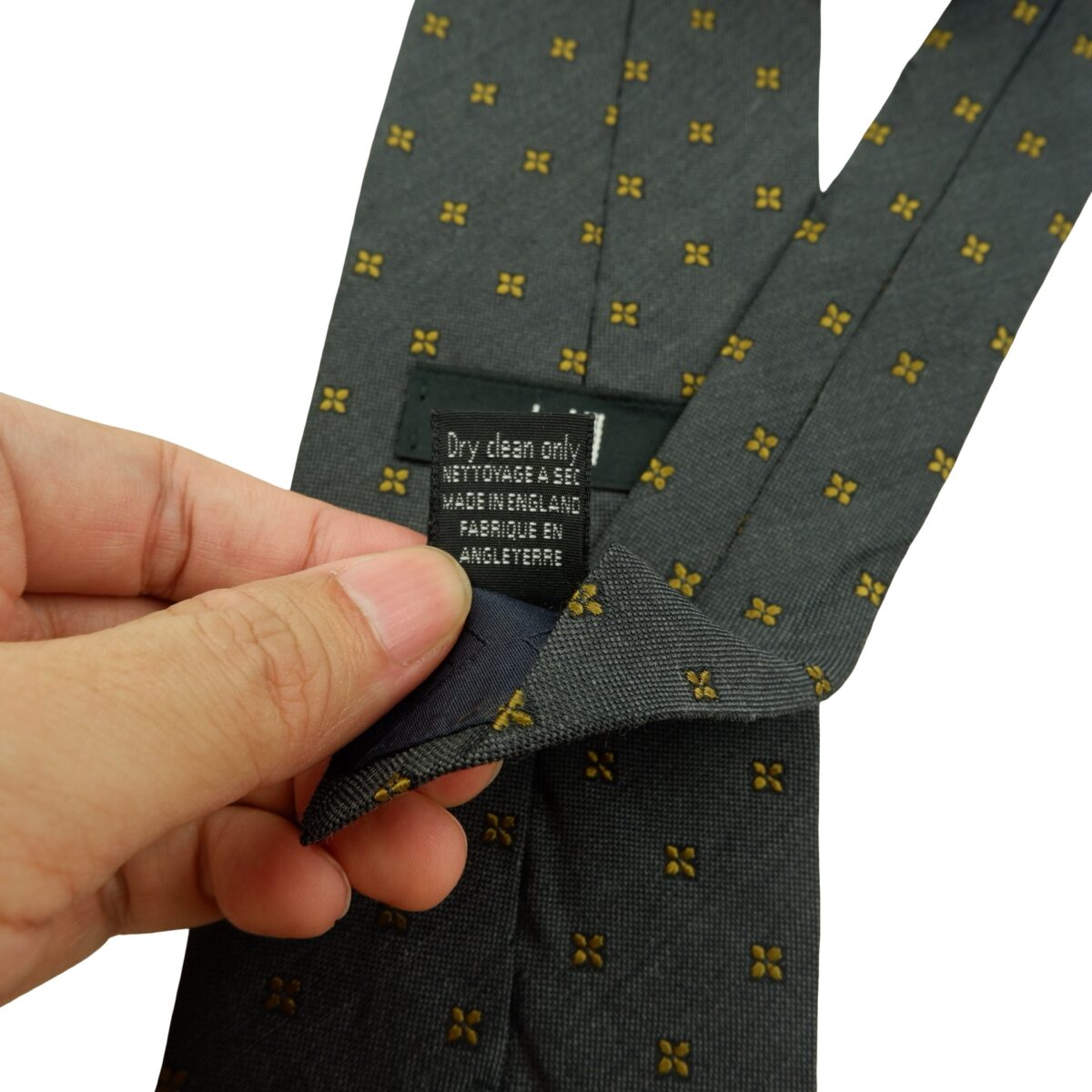 Dunhill Tie Silk Wool Black Dark Gray Geometric England (US Import Tax Included) | mesabb clothing Dunhill Tie Silk Wool Black Dark Gray Geometric England (US Import Tax Included) มุมที่ 12