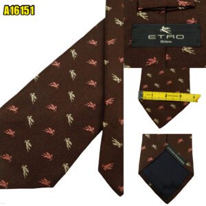 Etro Tie Silk Brown Badge Pattern Italy (US Import Tax Included) มุมที่ 1