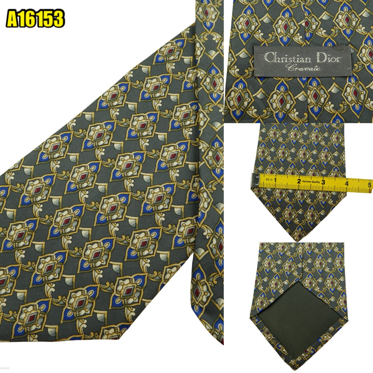 created by photogrid Christian Dior Tie Silk Gray Geometric Canada (US Import Tax Included) มุมที่ 1