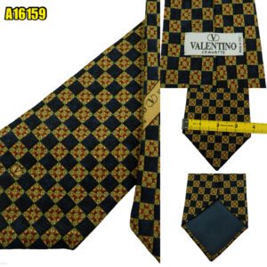 Valentino Tie Wool Silk Black Green Geometric Italy (US Import Tax Included) มุมที่ 1