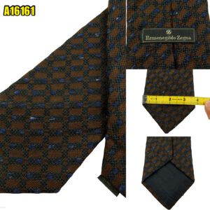 Ermenegildo Zegna Tie Silk Cashmere Wool Brown Geometric Italy (US Import Tax Included) มุมที่ 1