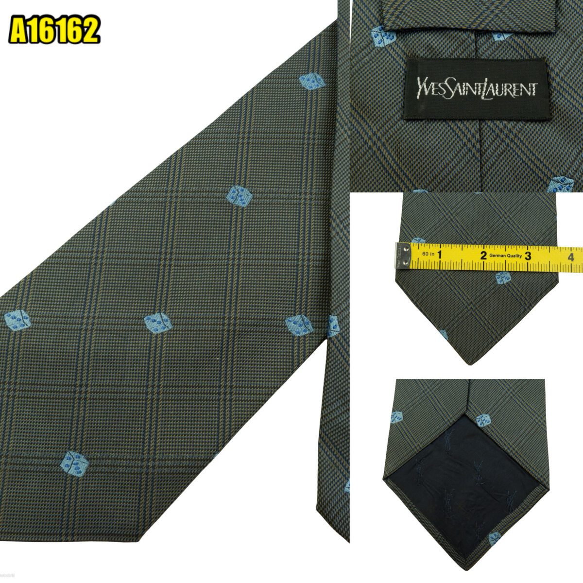 created by photogrid Yves Saint Laurent Tie Silk Gray Dice Pattern Italy (US Import Tax Included) มุมที่ 1