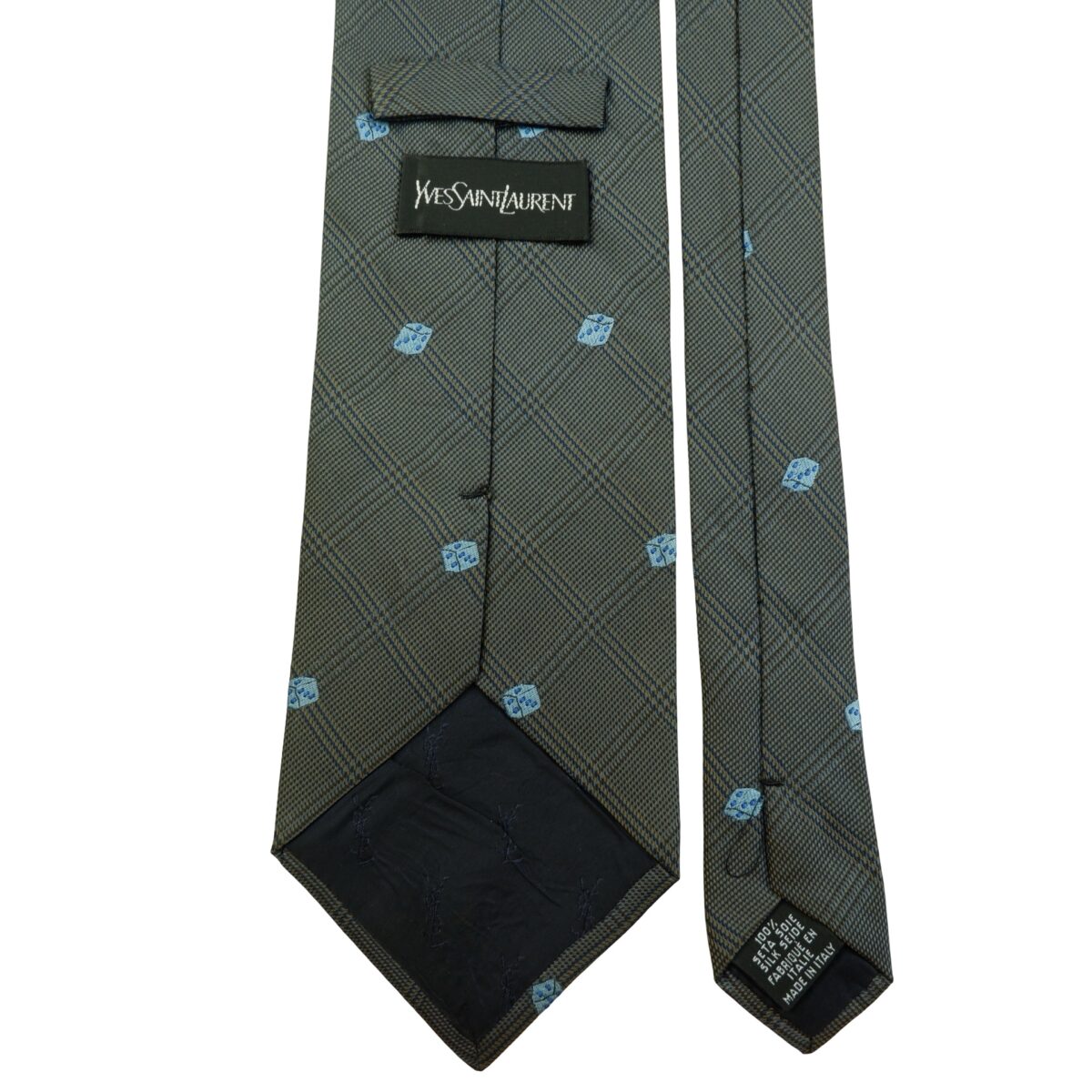 a16162 4 Yves Saint Laurent Tie Silk Gray Dice Pattern Italy (US Import Tax Included) มุมที่ 4