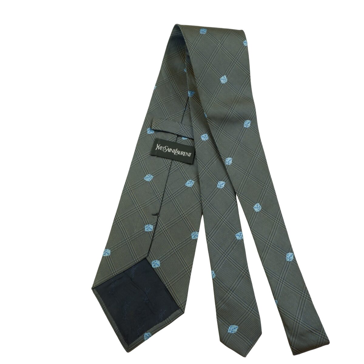 a16162 7 Yves Saint Laurent Tie Silk Gray Dice Pattern Italy (US Import Tax Included) มุมที่ 7