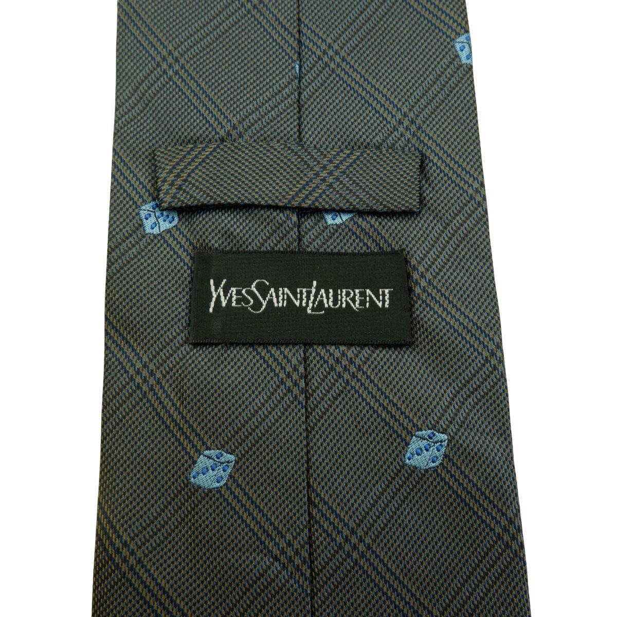 a16162 9 Yves Saint Laurent Tie Silk Gray Dice Pattern Italy (US Import Tax Included) มุมที่ 9