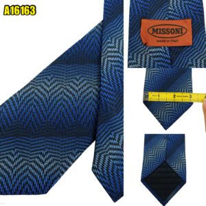 Missoni Tie Silk Blue Zigzag Pattern Italy (US Import Tax Included) มุมที่ 1