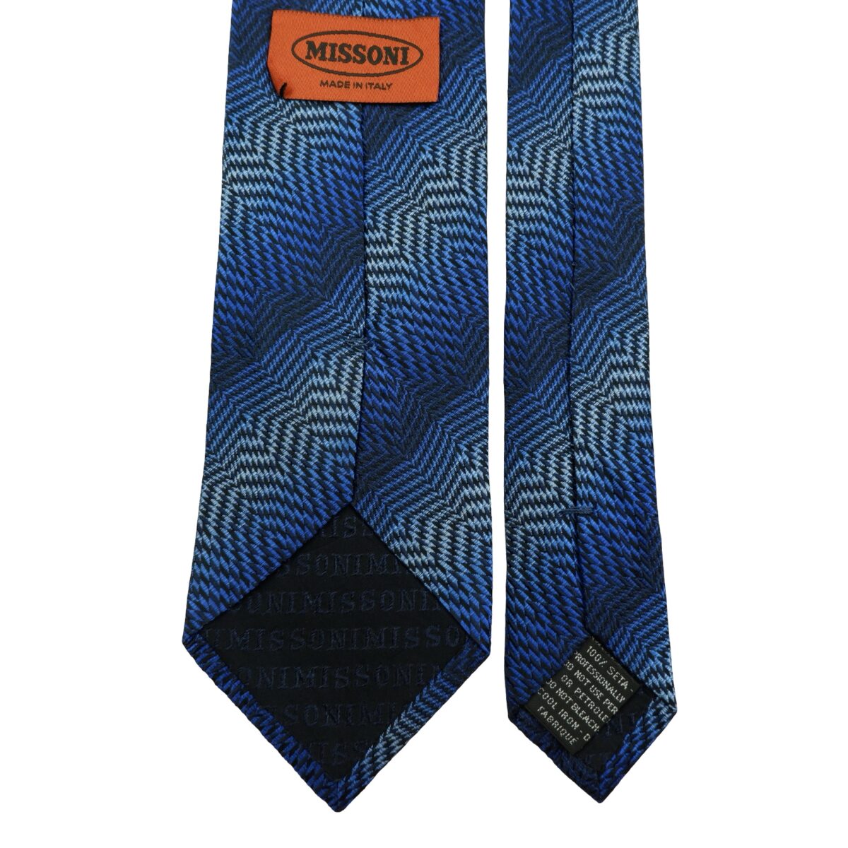 a16163 4 Missoni Tie Silk Blue Zigzag Pattern Italy (US Import Tax Included) มุมที่ 4