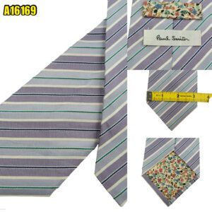 Paul Smith Tie Silk Purple Blue Stripe Italy (US Import Tax Included) มุมที่ 1