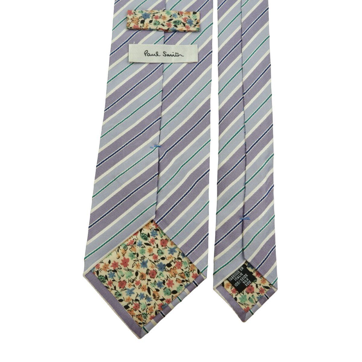 a16169 4 Paul Smith Tie Silk Purple Blue Stripe Italy (US Import Tax Included) มุมที่ 4