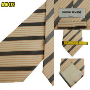 Giorgio Armani Tie Silk Beige Gray Stripe Italy (US Import Tax Included) มุมที่ 1