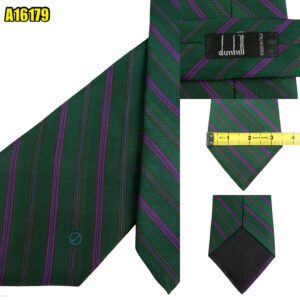 Dunhill Tie Silk Green Stripe Italy (US Import Tax Included) มุมที่ 1