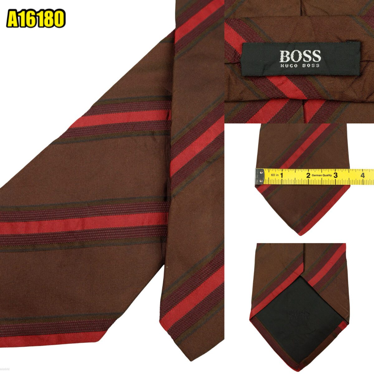 created by photogrid Hugo Boss Tie Silk Brown Stripe Italy (US Import Tax Included) มุมที่ 1