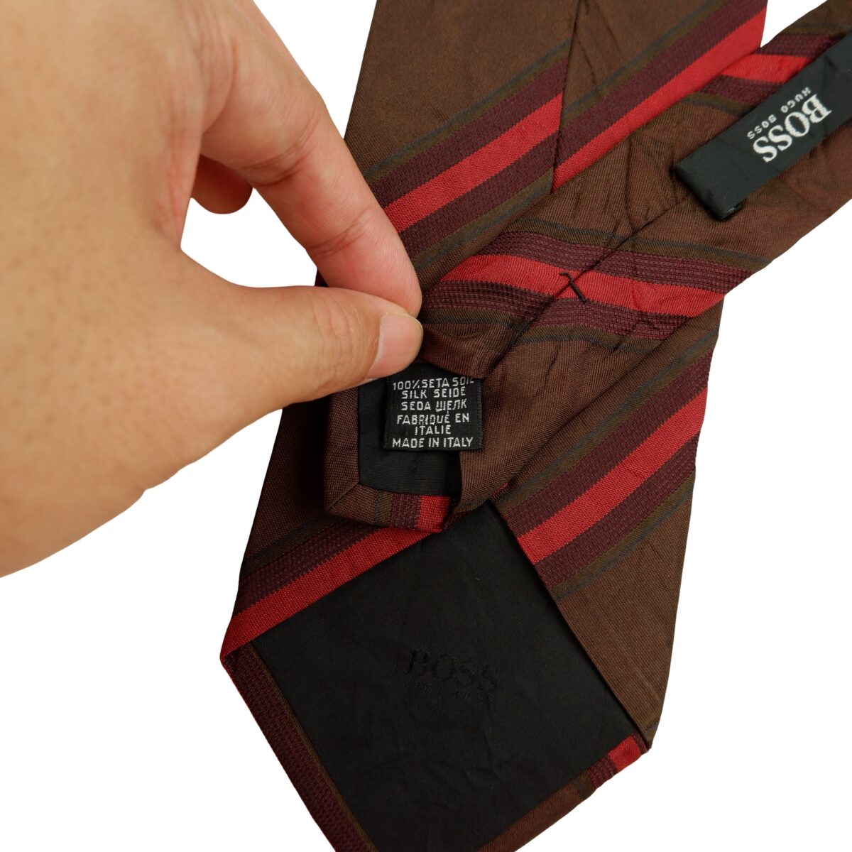 a16180 10 Hugo Boss Tie Silk Brown Stripe Italy (US Import Tax Included) มุมที่ 10