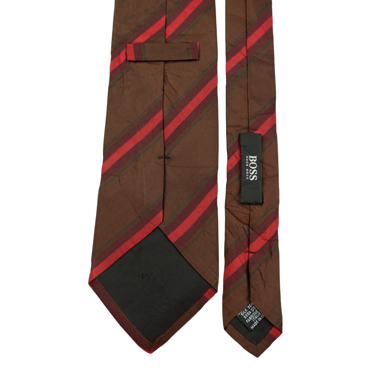 a16180 4 Hugo Boss Tie Silk Brown Stripe Italy (US Import Tax Included) มุมที่ 4