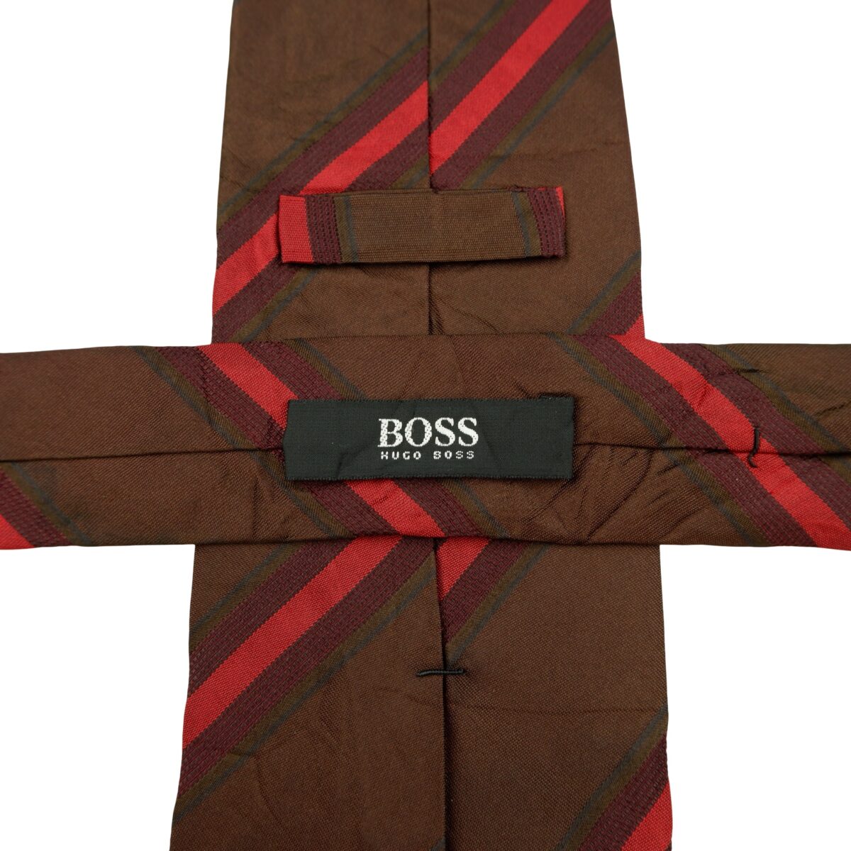 a16180 9 Hugo Boss Tie Silk Brown Stripe Italy (US Import Tax Included) มุมที่ 9