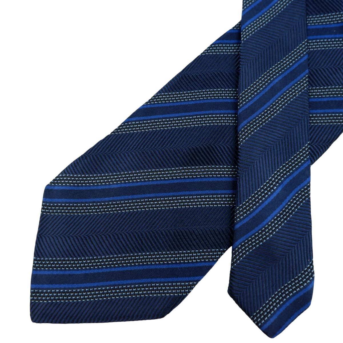 a16182 2 Hugo Boss Tie Silk Blue Stripe Italy (US Import Tax Included) มุมที่ 2