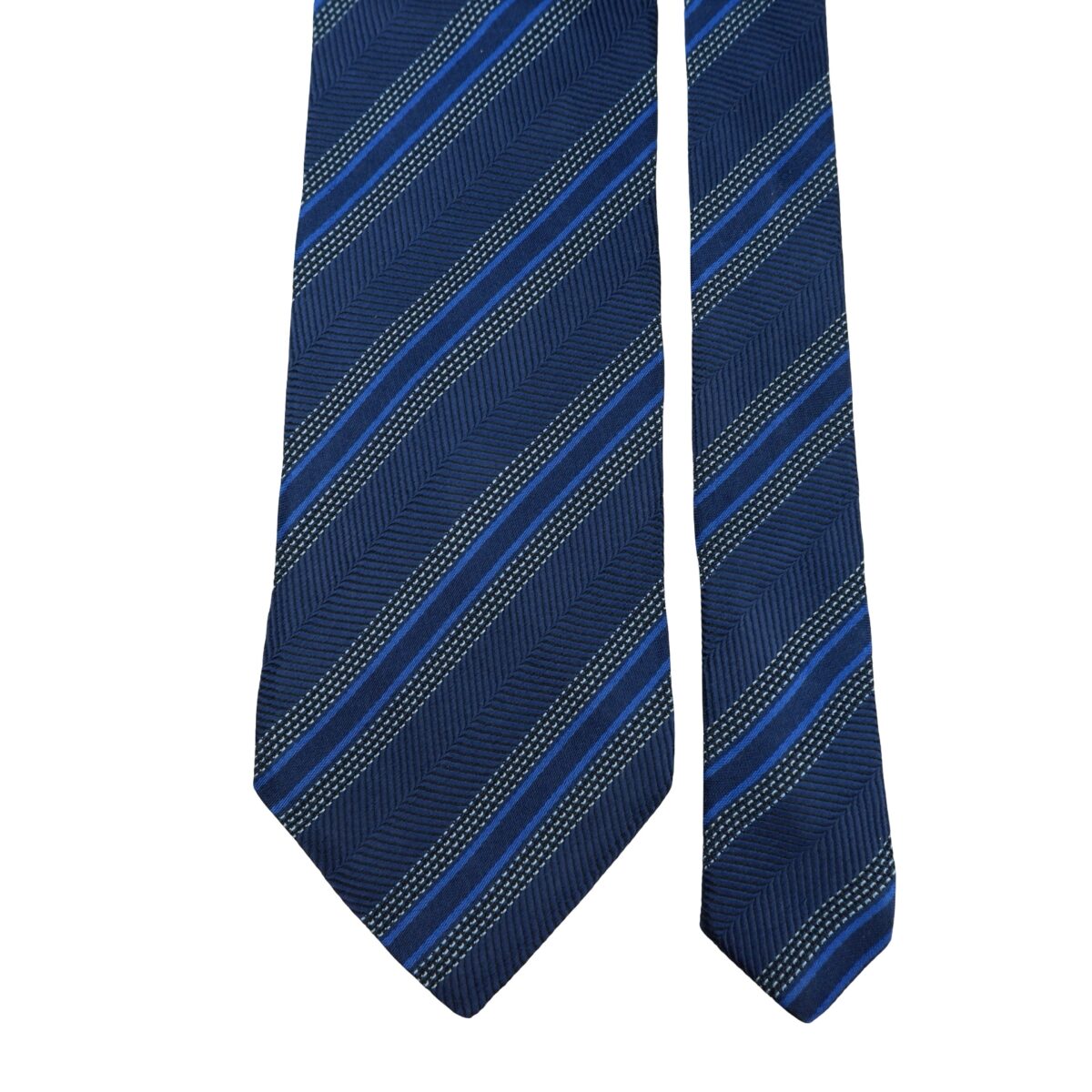 a16182 3 Hugo Boss Tie Silk Blue Stripe Italy (US Import Tax Included) มุมที่ 3