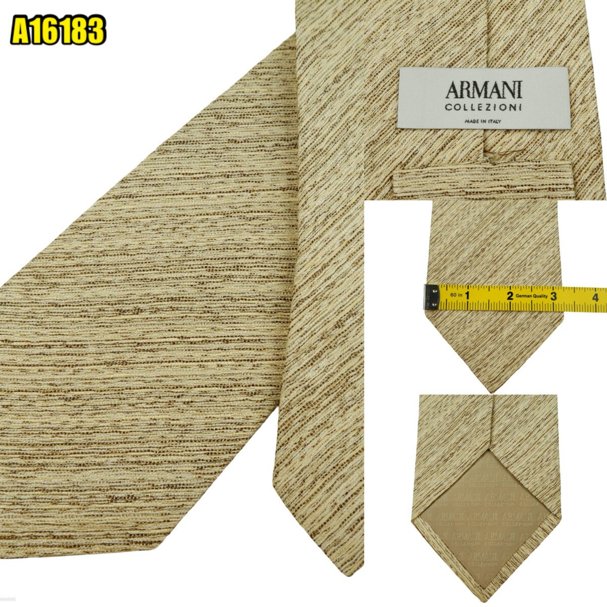created by photogrid Armani Collezioni Tie Silk Beige Stripe Italy (US Import Tax Included) มุมที่ 1