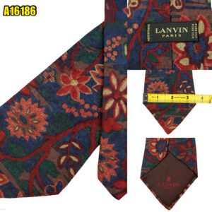 Lanvin Tie Silk Brown Floral Pattern France (US Import Tax Included) มุมที่ 1