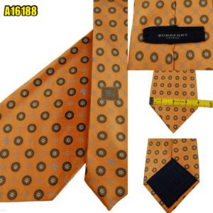 Burberry Tie Silk Orange Geometric Italy (US Import Tax Included) มุมที่ 1