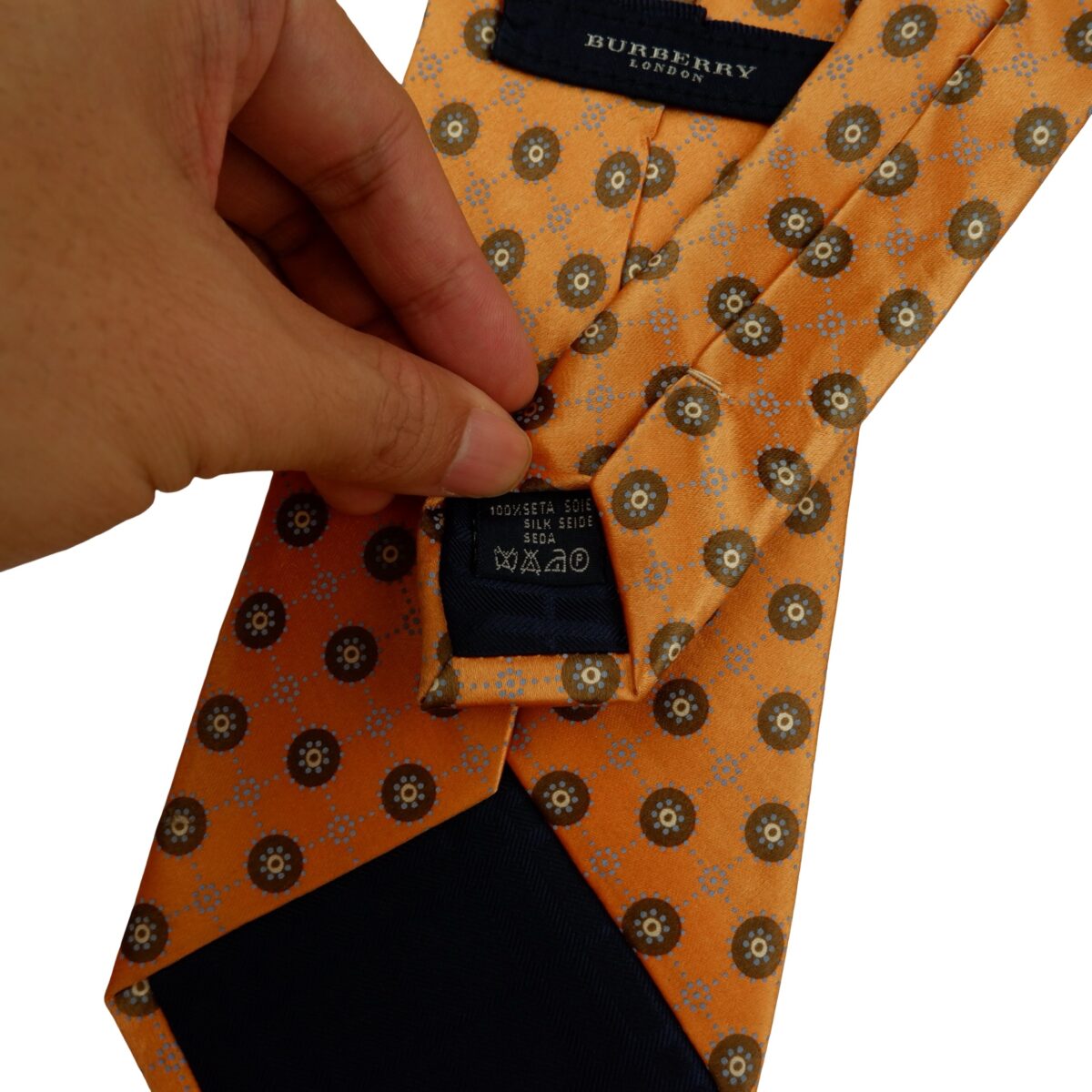 a16188 11 Burberry Tie Silk Orange Geometric Italy (US Import Tax Included) มุมที่ 11