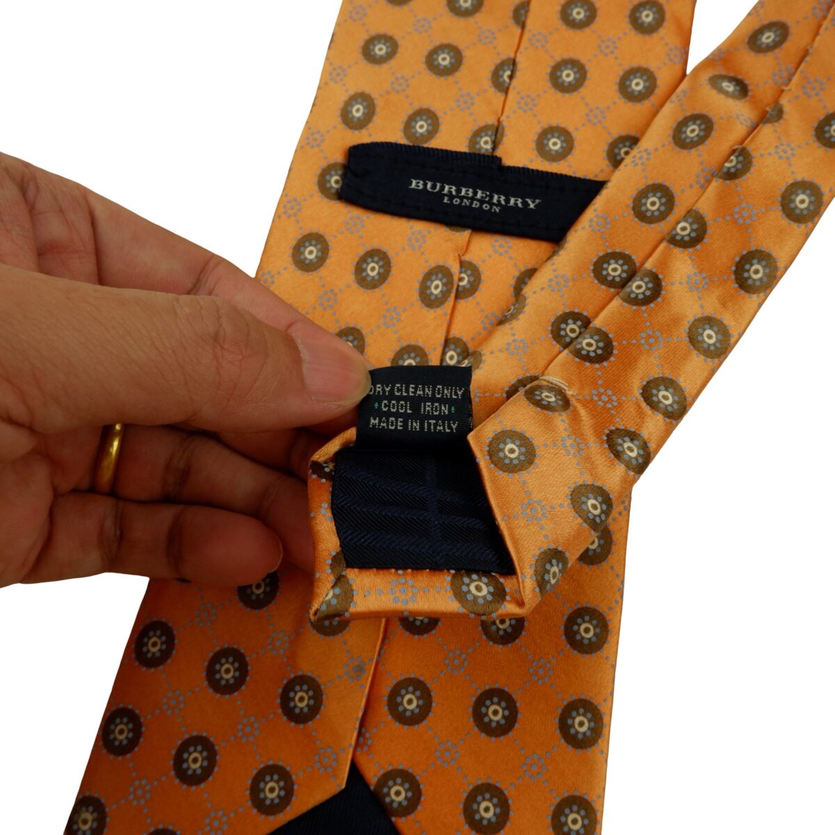 a16188 12 Burberry Tie Silk Orange Geometric Italy (US Import Tax Included) มุมที่ 12