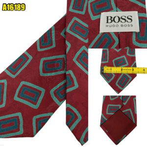 Hugo Boss Tie Silk Brown Green Geometric Italy (US Import Tax Included) มุมที่ 1