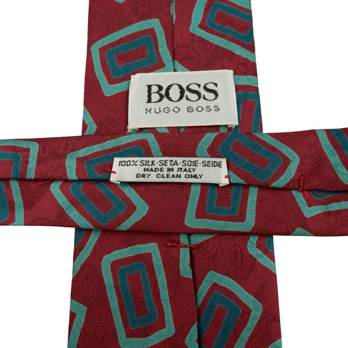 a16189 10 Hugo Boss Tie Silk Brown Green Geometric Italy (US Import Tax Included) มุมที่ 10