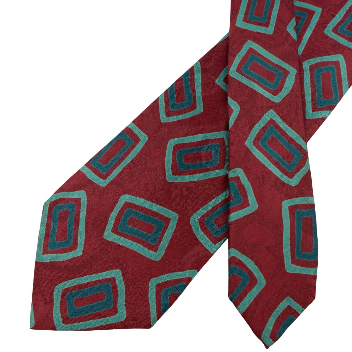 a16189 2 Hugo Boss Tie Silk Brown Green Geometric Italy (US Import Tax Included) มุมที่ 2