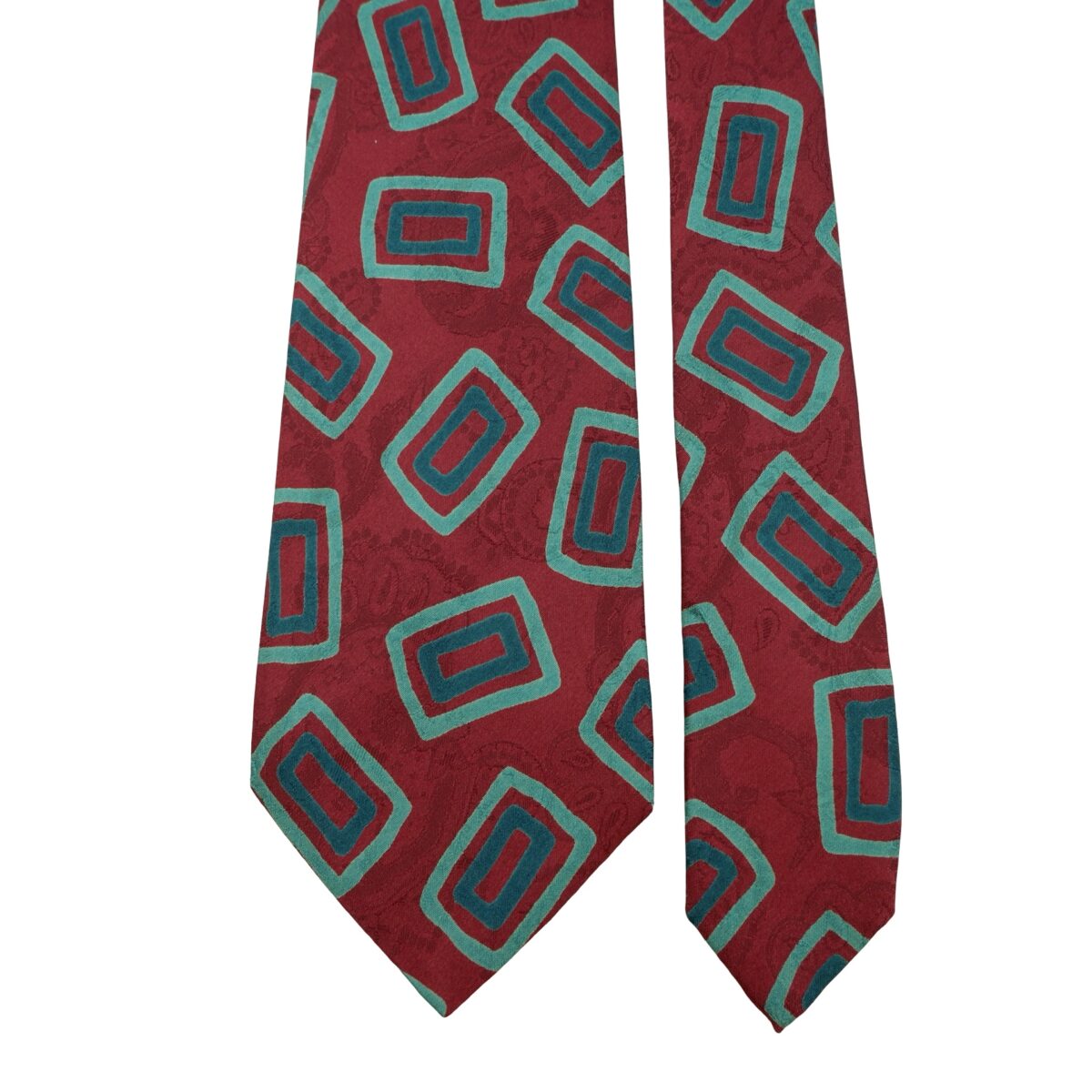a16189 3 Hugo Boss Tie Silk Brown Green Geometric Italy (US Import Tax Included) มุมที่ 3
