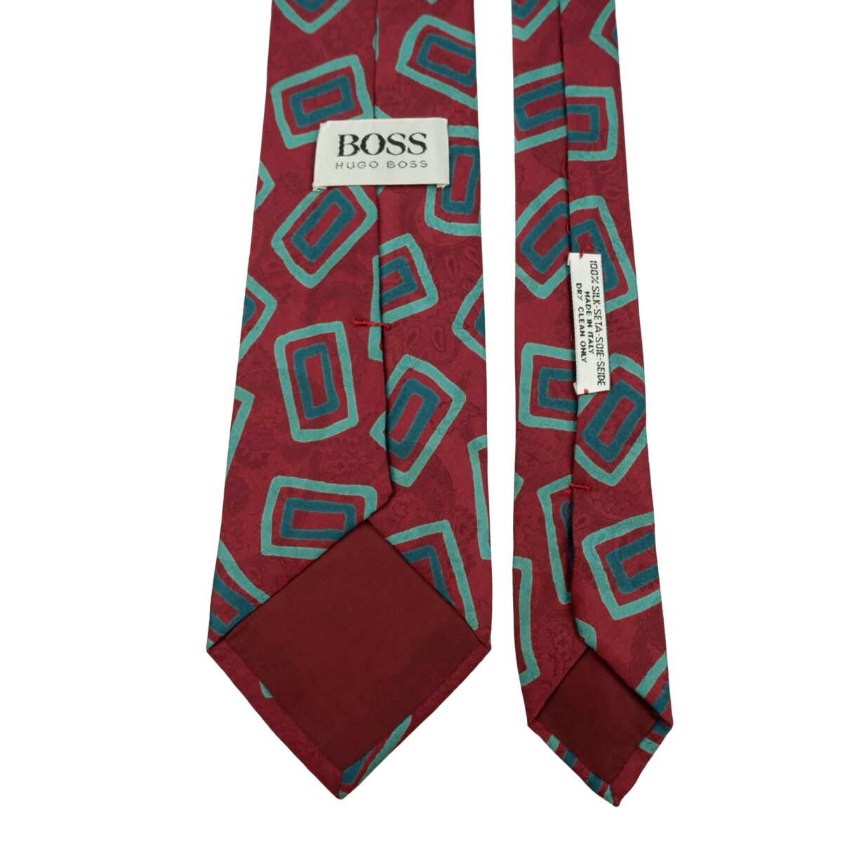 a16189 4 Hugo Boss Tie Silk Brown Green Geometric Italy (US Import Tax Included) มุมที่ 4