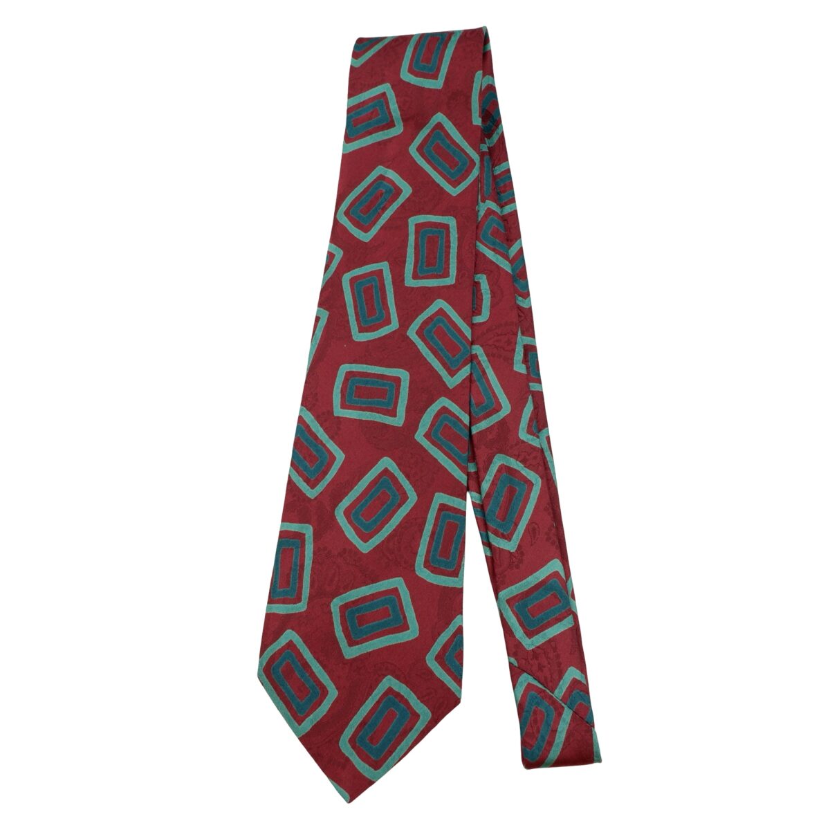 a16189 5 Hugo Boss Tie Silk Brown Green Geometric Italy (US Import Tax Included) มุมที่ 5