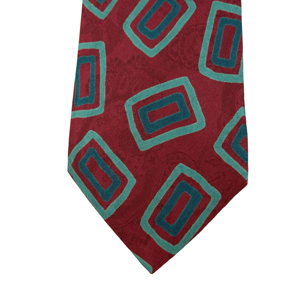 a16189 6 Hugo Boss Tie Silk Brown Green Geometric Italy (US Import Tax Included) มุมที่ 6