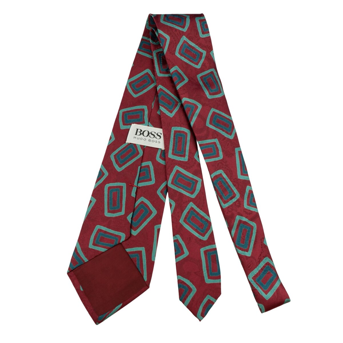 a16189 7 Hugo Boss Tie Silk Brown Green Geometric Italy (US Import Tax Included) มุมที่ 7