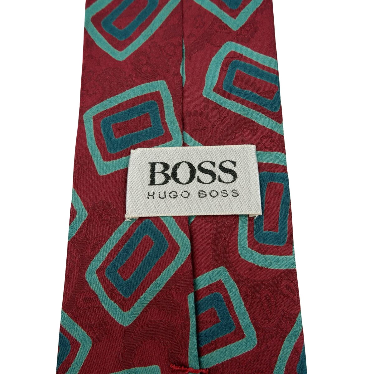 a16189 9 Hugo Boss Tie Silk Brown Green Geometric Italy (US Import Tax Included) มุมที่ 9