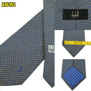Dunhill Tie Silk Blue Yellow Geometric Italy (US Import Tax Included) มุมที่ 1