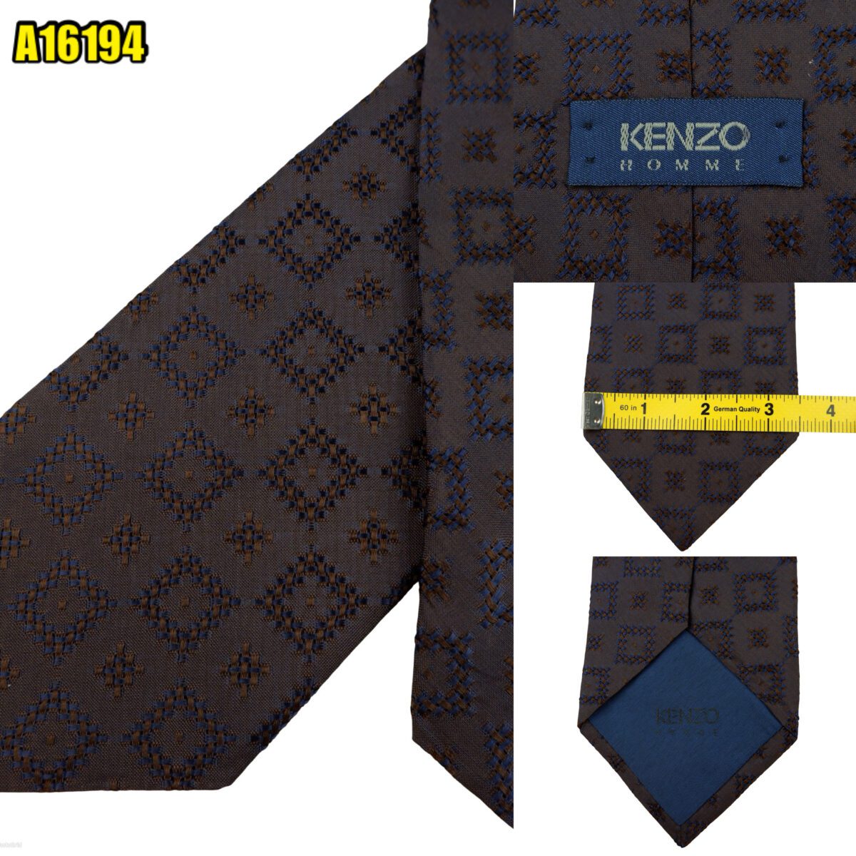 created by photogrid Kenzo Tie Silk Dark Brown Geometric Italy (US Import Tax Included) มุมที่ 1