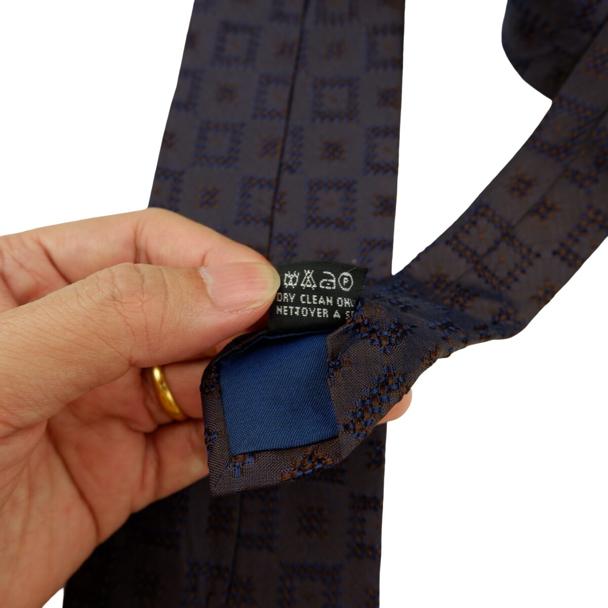 a16194 10 Kenzo Tie Silk Dark Brown Geometric Italy (US Import Tax Included) มุมที่ 10