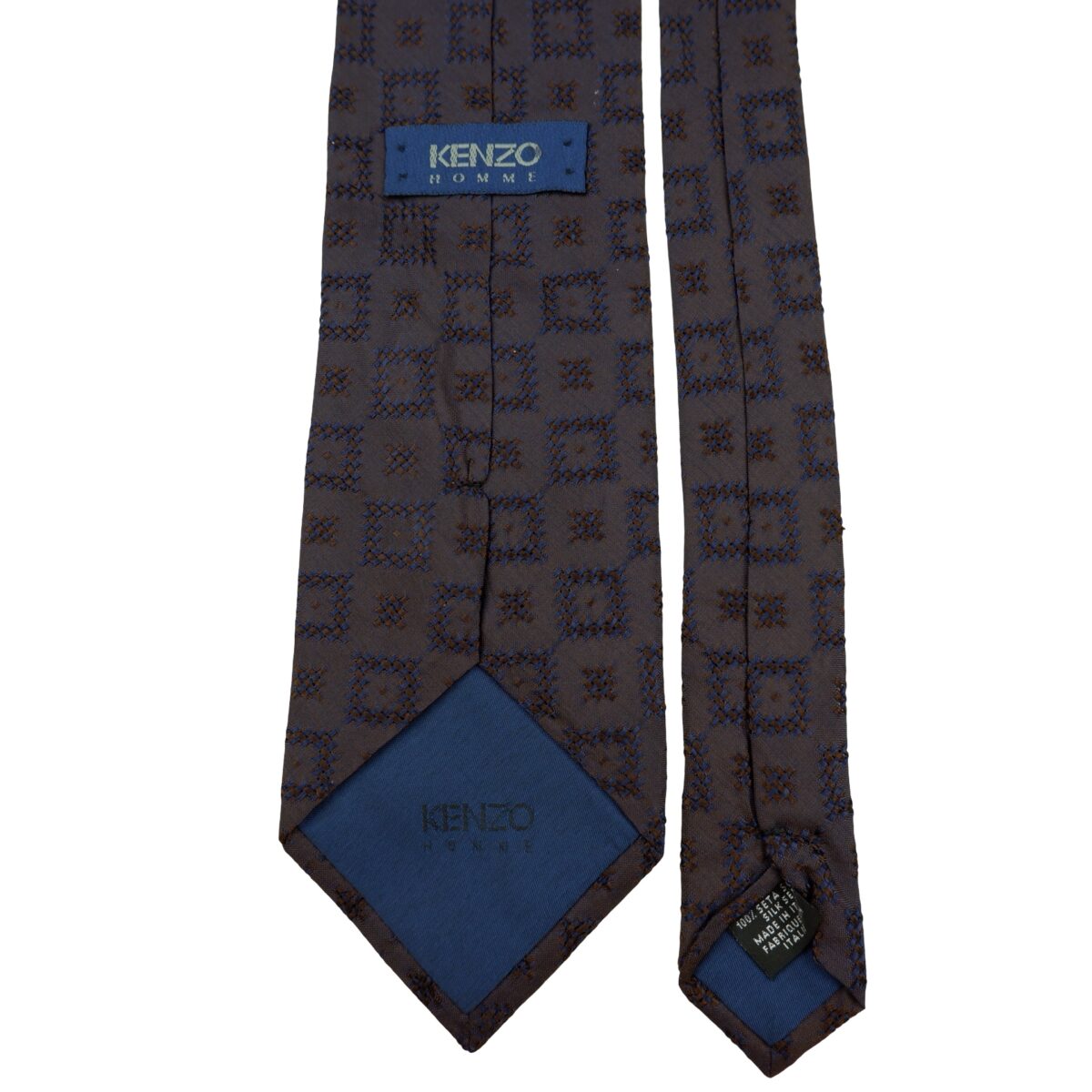 a16194 4 Kenzo Tie Silk Dark Brown Geometric Italy (US Import Tax Included) มุมที่ 4